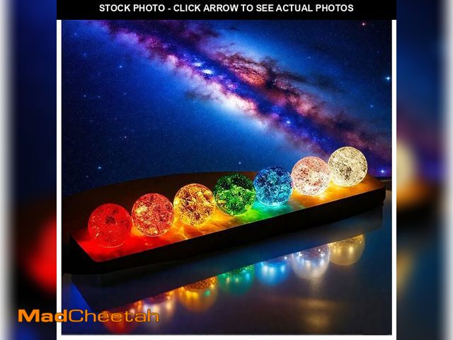 Lot 74-13627969 - MouMouPurr 40mm Set of 7 Ice Cracked Glass Crystal Chakra Balls with LED Wooden Base - 7 Colors Heal...