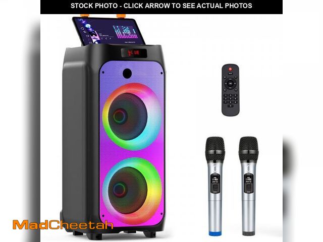 Lot 74-12511741 - (MISSING REMOTE,CORD,2 MICS) JYX Large Bluetooth Speaker, Portable Party Speaker with Wheels, Trolle...