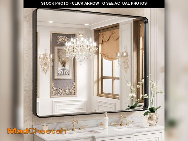 Lot 74-12510634 - WEER Black Framed Mirror for Bathroom, 40x32 Inch Matte Black Bathroom Vanity Mirror, Rectangular Bl...