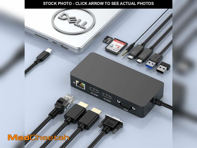 Lot 74-13327007 - New Dell Docking Station Triple Displays with Dual HDMI+VGA with Power Adapter, 12 in 1 Dell Thunder...