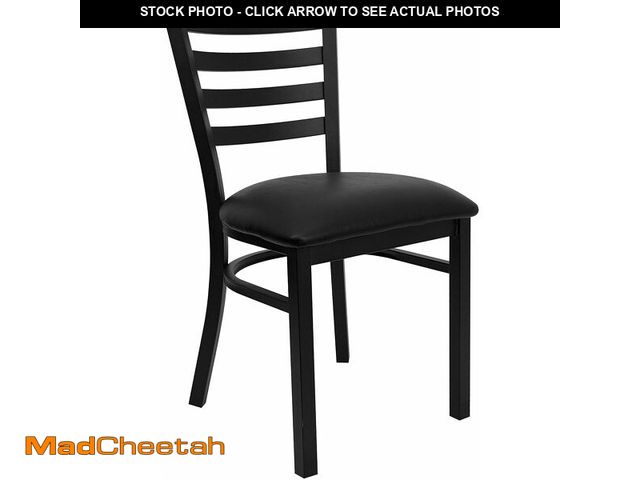 Lot 74-12544043 - Flash Furniture HERCULES Series Black Ladder Back Metal Restaurant Chair - Black Vinyl Seat - UNUSED