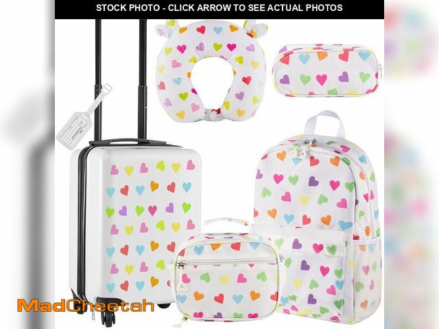 Lot 74-13698306 - Redbaker 17 Inch 6 Pcs Kids Luggage Kids Rolling Luggage Double Pattern Suitcase for Boys Girls (Whi...