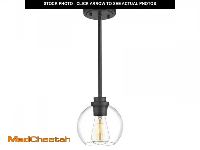 Lot 74-11554856 - OUVR Pendant Light Fixtures,7 Inch Globe Black Pendant Lights Kitchen Island with Clear Glass, Moder...