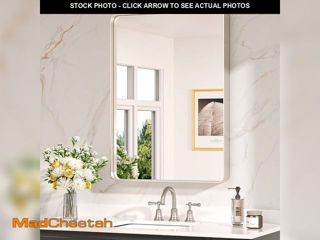 Lot 74-13927183 - Keonjinn Brushed Nickel Mirror 24 x 32 Inch Silver Bathroom Mirror for Over Sink, Rounded Rectangle ...