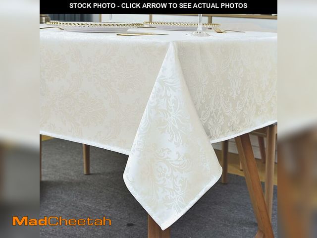 Lot 74-12684562 - SASTYBALE Rectangle Tablecloth - 60 x 84 Inch Beige Cream Damask Table Cloth Jacquard Design Spill P...