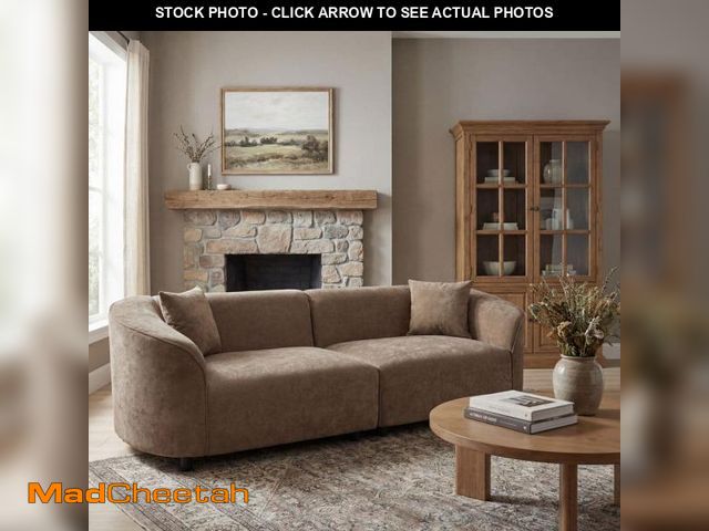 Lot 74-14605193 - CHRISTOPHER KNIGHT HOME Nymora 87.25 in. Modern 3-Seater Rolled Arm Boulce Fabric Upholstered Curved...
