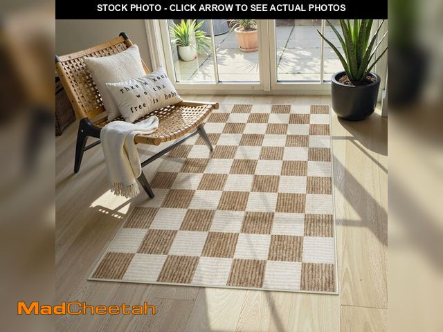Lot 74-13571536 - LIVEBOX 3x5 Washable Area Rug Checkered, Non-Slip Small Entryway Rug Brown Farmhouse Neutral Classic...