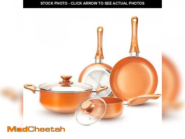 Lot 74-12049265 - FRUITEAM 6-piece Nonstick Kitchen Cookware Set, Ceramic Coating Cooking Stock / Milk Pot/Frying Pans...