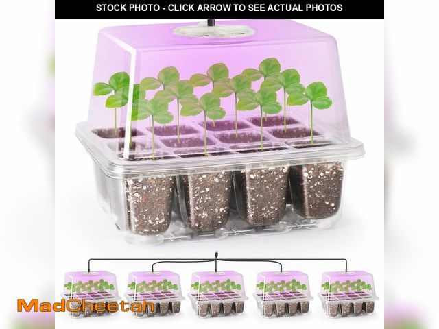 Lot 74-12451491 - Bonviee 5 Packs Seed Starter Tray with Grow Light, Elevated Seedling Starter Trays Kits with Adjusta...