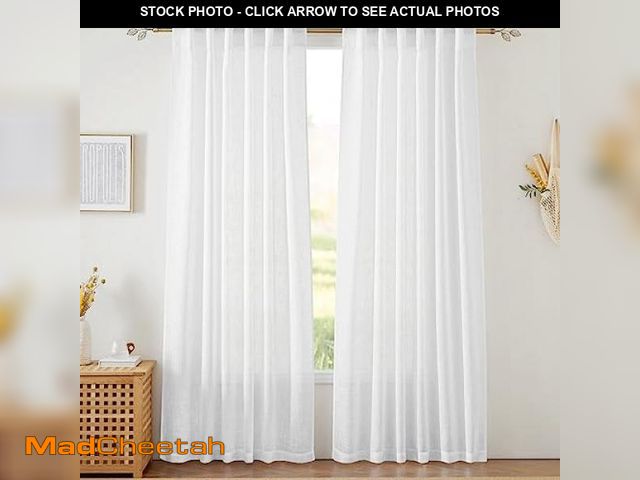Lot 74-12331315 - RYB HOME White Sheer Curtains Linen Texture Window Panels, Semi Sheer Light Filetring Rod Pocket &am...
