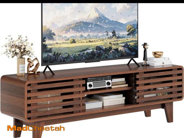 Lot 74-12167624 - Luoxiao TV Stand for 60 Inch TV, Mid Century Modern Entertainment Center with Storage Boho Televisio...
