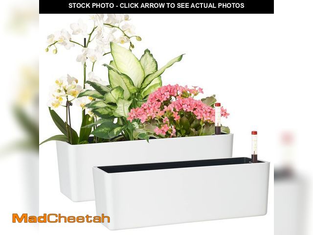 Lot 74-14599536 - GardenBasix Elongated Self Watering Planter Pots 2-Pack Window Box 5.5 x 16 inch Indoor Home Garden ...