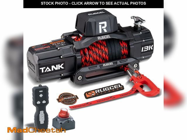 Lot 74-13117773 - RUGCEL WINCH 13500lb Synthetic Rope Winch 12V Waterproof Electric Winch,2 in 1 Wireless Remote Contr...