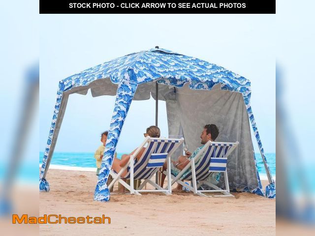 Lot 74-12167124 - Beach Cabana - 6FT Beach Umbrella with UPF 100+ UV Protection &amp; Sunshade Curtain - Waterproof Te...