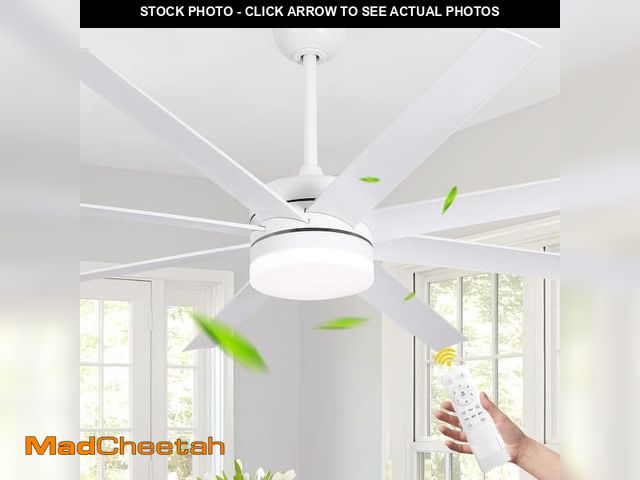 Lot 74-12551872 - Twirl 65 in. Indoor Modern White 6-Speed Reversible Ceiling Fan with Lights, 8 Blades Quiet Motor Fa...