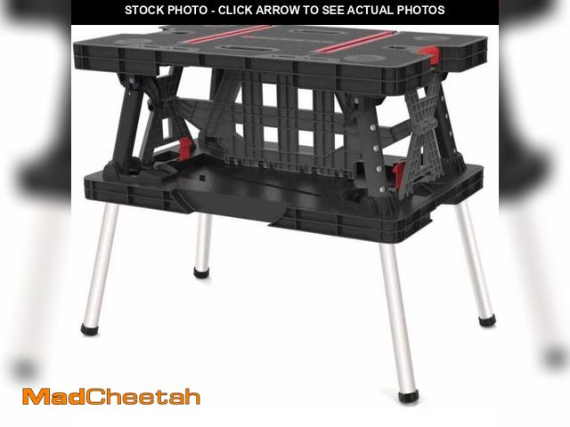 Lot 74-14290877 - Keter 33 in. W x 21.5 in. D Resin Worktop Portable Black  Folding Workbench with Integrated Handles ...
