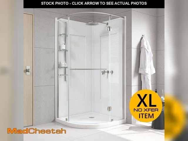 Lot 74-14073282 - Glamour 38 in. x 77 in. Corner Drain Corner Shower Kit in White and Satin Nickel Hardware - UNUSED