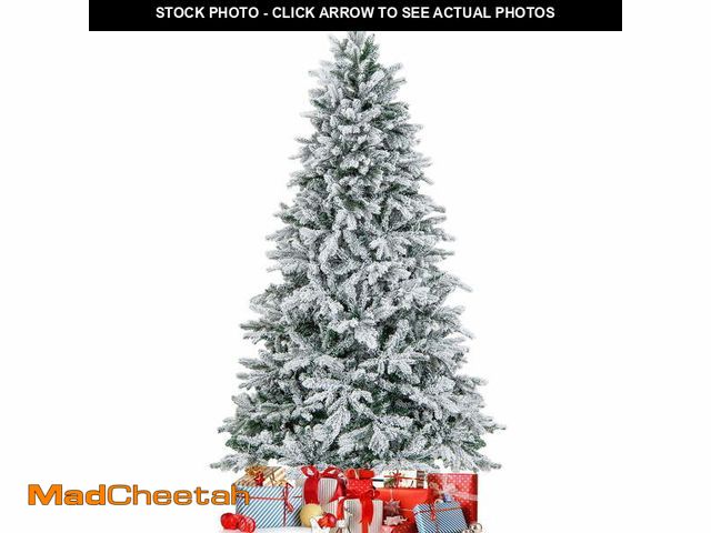 Lot 74-13045313 - Topbuy 7FT Pre-lit Artificial Xmas Tree Snow-flocked Hinged Xmas Tree with 1687 Mixed Branch Tips &a...