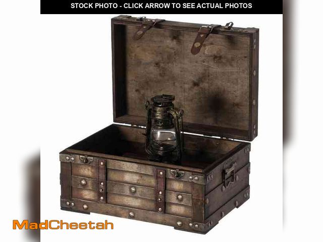 Lot 74-14345506 - Vintiquewise Small Wooden Brown Storage Trunk with Faux Leather Straps and Handles - USED