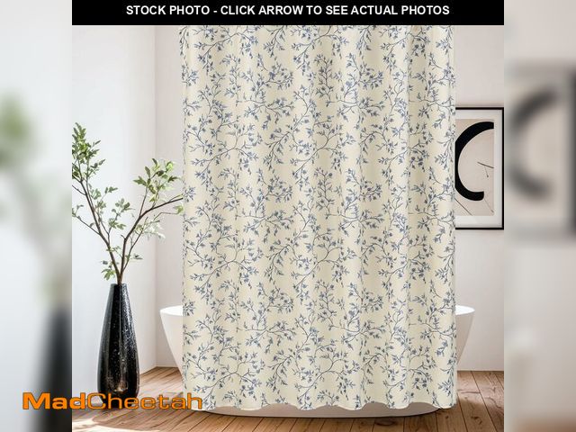 Lot 74-13542832 - Fammio Blue Floral Shower Curtain Linen, Twiggy Leaves Flower Shower Curtain for Bathroom 72x75, Lux...