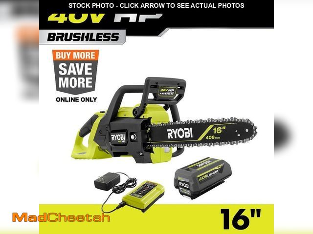 Lot 74-14255770 - *DIRTY/MISSING CHARGER* RYOBI 40V HP Brushless 16 in. Battery Chainsaw with 4.0 Ah Battery and Charg...