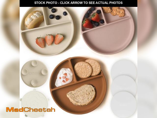 Lot 74-12329502 - Moonkie Suction Plates for Baby | 100% Silicone BPA-Free Baby Plates with Lids and Food Cover | Divi...