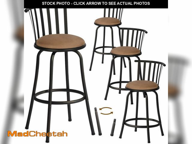 Lot 74-13674553 - FurnitureR Adjustable Classic Barstools Set of 4, Country Style Bar Chairs with Back and Footrest Sw...