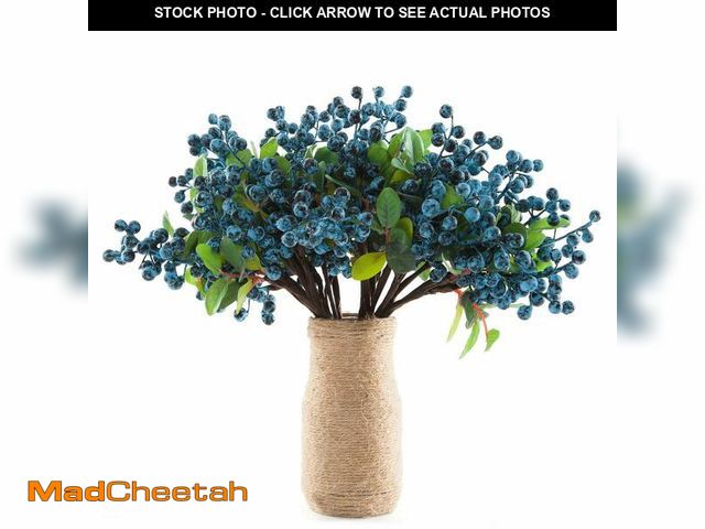 Lot 74-13965261 - SHACOS Artificial Blue Berry Stems Pack of 20 Fake Blue Berries with Green Leaves 9.8 inch Fake Blue...