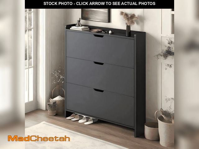 Lot 74-12490524 - Joqixon Shoe Storage Cabinet with 3 Flip Drawers,Narrow Shoe Rack Cabinet,Freestanding Organizer Sto...