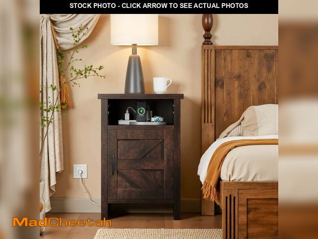 Lot 74-13657384 - Vineego 1 Piece Farmhouse Nightstand with Storage Shelves Bedside Tables for Bedroom Modern Wood Sid...