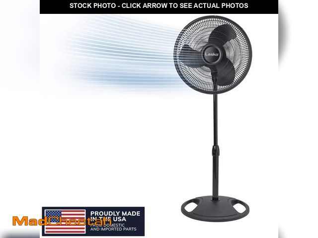 Lot 74-14589404 - Lasko 16 in. 3-Speed Oscillating Pedestal Fan for Home in Black with Adjustable Height, Tilt Back He...