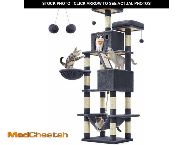 Lot 74-12693694 - Feandrea Cat Tree, 81.1-Inch Large Cat Tower with 13 Scratching Posts, 2 Perches, 2 Caves, Basket, H...