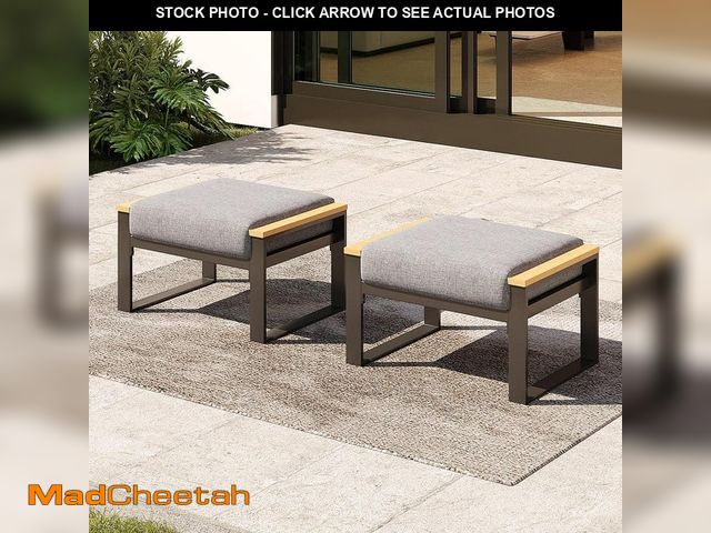 Lot 74-14306670 - AURA OUTDOOR 2 Pieces Aluminum Patio Ottoman, Outdoor Ottoman with Grey Cushions, Grey - UNUSED