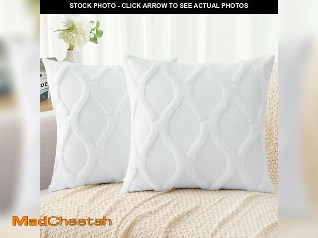 Lot 74-14146436 - decorUhome Summer Euro Sham Throw Pillow Covers 22x22 Inch Set of 2, Soft Plush Faux Fur Wool Pure W...