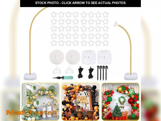 Lot 74-12110846 - AerWo Balloon Arch Kit 9.35FT &amp; 6FT, Free Bending Half Balloon Arch Stand with Base, Floor Gold ...