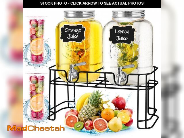 Lot 74-12212644 - ACDRIME Drink Dispenser &amp; Glass Water Dispenser, 2 Pack 1 Gallon Beverage Dispenser with Stand,w...