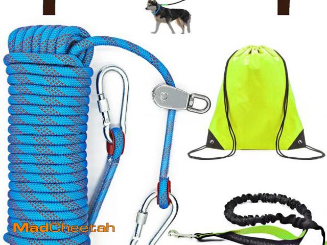 Lot 74-12305671 - Dog Tie Out Cable for Camping, Dog Trolley System and 4ft Bungee Leash for Dogs Up to 400lbs, Suitab...