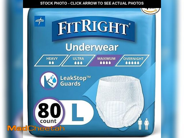 Lot 74-12760121 - FitRight Super Adult Incontinence Underwear, Maximum Absorbency, Large, 40"-56", 4 Packs of 20 (80 T...