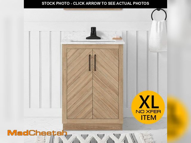 Lot 74-14373862 - Glacier Bay Huckleberry 24 in. Single Sink Freestanding Weathered Tan Bath Vanity with White Enginee...