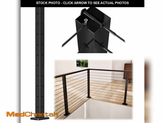 Lot 74-13066044 - Muzata Black Corner Cable Railing Post 36 Inch 36"x2"x2" T-drilled One-Post Corner Solution Surface ...