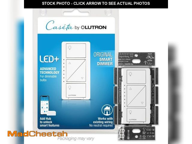 Lot 74-12517226 - Lutron Caseta Smart Dimmer Switch for Wall &amp; Ceiling Lights, 150W LED, White (PD-6WCL-WH-R) - UN...