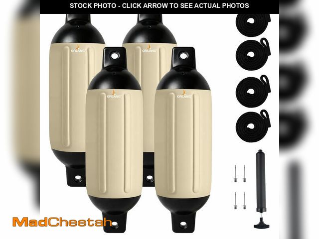 Lot 74-14337977 - ORLANG 4.5in X 16in Boat Fenders, Boat Bumpers for Docking 4 Pack, Inflatable Ribbed Twin Eyes Vinyl...
