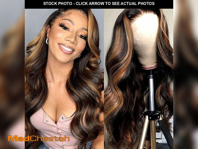 Lot 74-12701459 - HANGFIRST 20Inch 13x6 Ombre Lace Front Wig Human Hair 1B/30 Highlight 180% Density Body Wave Brazili...