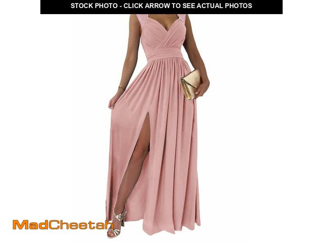 Lot 74-12711214 - Dokotoo Womens Ladies Elegant Floor Length A Line Wrap Deep V Neck Backless Ruched Pleated Ruffled S...