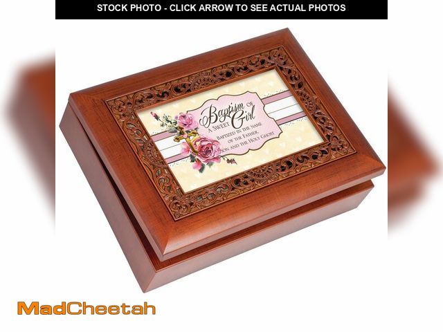 Lot 74-12969675 - Baptism of a Sweet Girl Woodgrain Inlay Jewelry Music Box Plays Ave Maria - USED