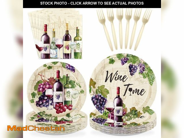 Lot 74-14059954 - Greencian 96Pcs Wine Tasting Party Supplies Red Wine Plates and Napkins Purple Grapes Vineyard Table...