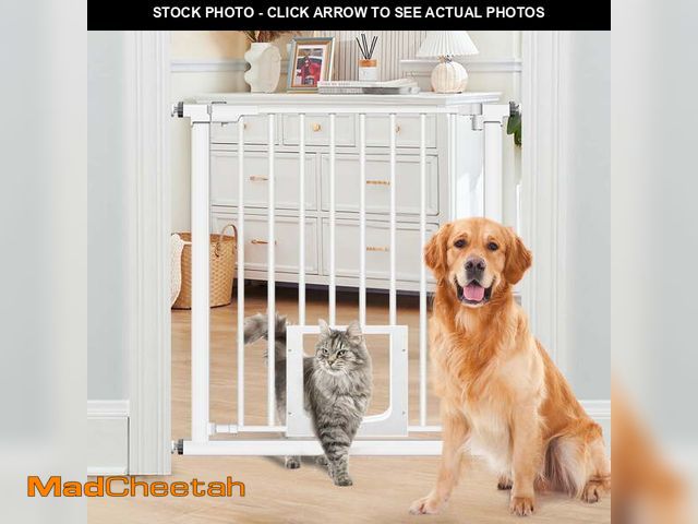 Lot 74-13045423 - Extra Wide Dog Gate,29.5"-40.6" with Pet Door, Metal Dog Gate for Stairs &amp; Doorways,Pressure Mou...