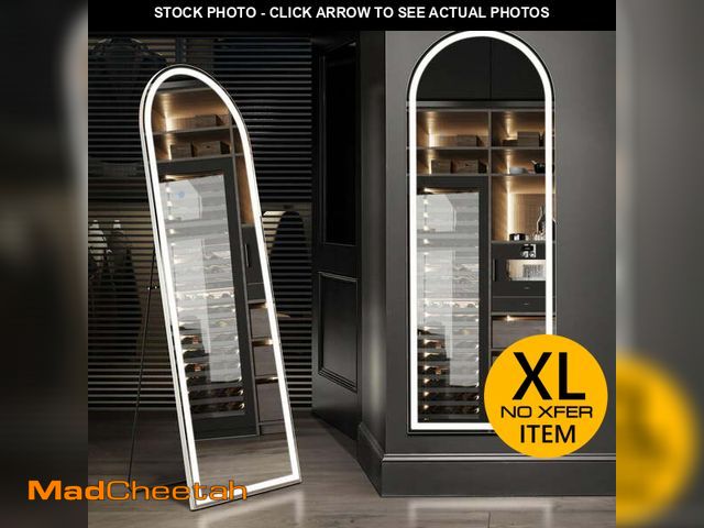 Lot 74-14307335 - JIOABL 71"x 26" Arched Full Length Mirror with LED Lights, Lighted Floor Mirror with Stand, 3 Color ...