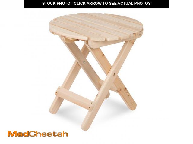 Lot 74-12495994 - Shine Company Round Wooden Folding Solid Wood Side Table, Outdoor Adirondack Small Patio Table, Natu...