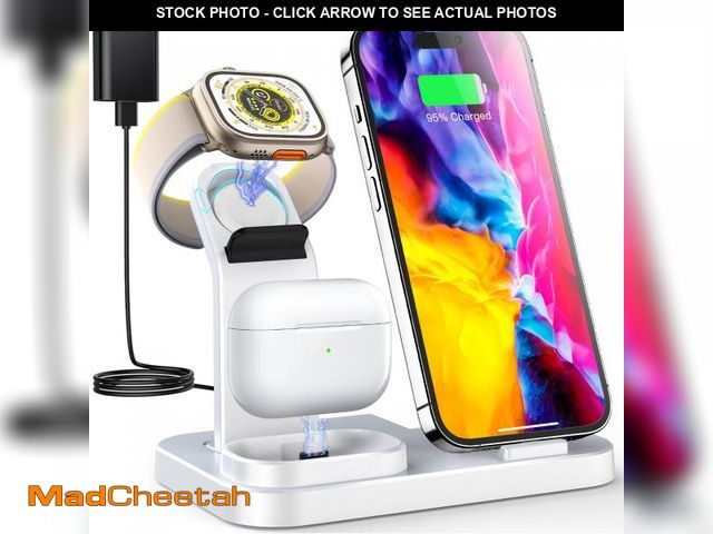 Lot 74-11556070 - RJR 3 in 1 Wireless Charging Station for Apple Devices, Charging Dock for iWatch 9 8 7 6 SE 5 4 3 2 ...